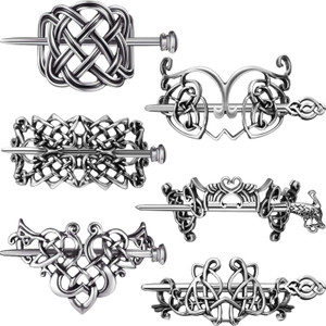 Syhood 6 Pieces Vintage Silver Celtic Hair Slide Hairpin Celtic Knot Hair Stick Creative Barrette Metal Stick Clips Hairpin Accessories for Women