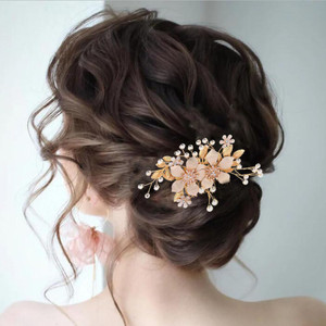 Foyte Bridal Flower Hair Comb Rose Gold Wedding Headpiece Floral Hair Side Comb Bride Crystal Hair Accessories for Women and Brides
