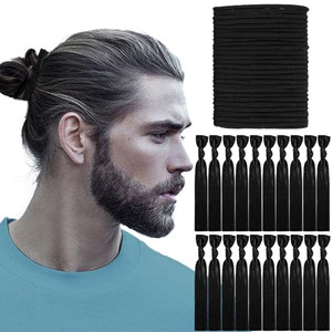 79style 60Pcs Elastic Hair Accessories - Knotted Fabric Ribbon Ponytail Holders For Men's Buns and Long Hair, No-Pull Hair Bands For Guys (Black/Whit
