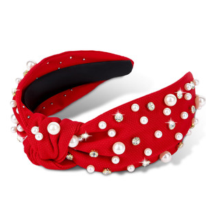 Jaciya Red Headband Pearl Knotted Headbands for Women Girls Rhinestone Beaded Headband Knot Turban Hair Accessories
