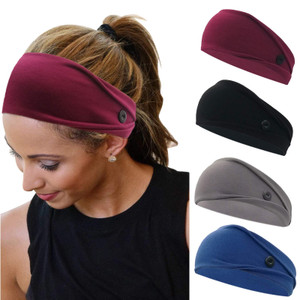 YONUF Headbands For Women Nurses Doctors With Buttons Elastic Yoga Hair Bands Accessories Non Slip 4 Pcs