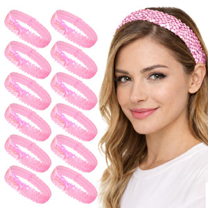 Mandala Crafts Pink Glitter Sequin Headbands for Women  12-Pack Elastic Sparkle Bands for Disco, Dance, Carnival Party, or Costume Accessories