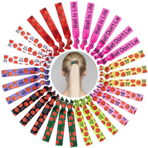 WILLBOND 30 Pcs Basketball Hair Accessories Basketball Hair Ties 10 Styles Elastic Scrunchies Sports Ponytail Holders No Crease Hairbands Ribbon Ties