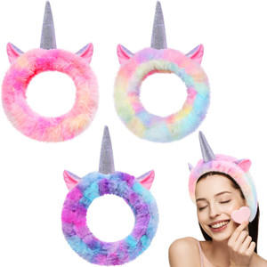 Chuangdi 3 Pieces Unicorn Headbands Unicorn Makeup Headband Spa Headband Cute Shower Hairband Gifts for Women Girls Washing Face, Makeup, Sports, Yog