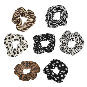 Yonchic 7-Piece Leopard Cow Print Elastic Hair Ties, Animal Style Multicolor Scrunchies Girls Hair Bands, Ponytail Holder No Damage Hair Tie Fashion