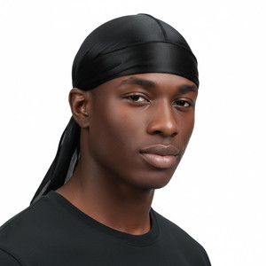 Black Silky Satin Durags for Men Women Durag Silk Satin Du Rags Long Tail Do Rag Cap Designer Doo Rags Cap Headwrap for Waves