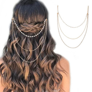 BeeSpring Crystal Head Chain Jewelry Pearl Gold Hair Bridal Headpiece Hair Accessories for Women