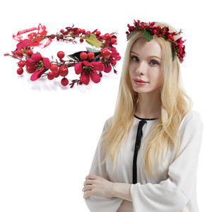 STHEJFB Floral Headband (Christmas red fruit flower, Hand made item) - Hairband - Women's Products - Adjustable size - Polyester - Boho Style - Flowe