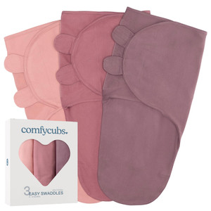 Comfy Cubs Easy Swaddle Blanket, 3 Pack - 100% Cotton Newborn Wrap, Small for 0-3 Months Infants, Breathable and Durable Sleep Sack for Babies - Blus