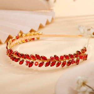 Teyglen Handmade Bridal Full Red Rhinestone Crystal Headband Hair Band for Women Wedding Hair Accessories(Red)