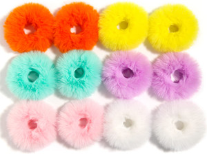 Fuzzy Furry Faux Rabbit Fur Hair Band, Rope Wristband, Ponytail Holder Hair Ring and Hair Accessories - 12pcs Colorful