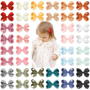CÉLLOT 40 Pieces 3 Inch Hair Bows for Girls Clips Grosgrain Ribbon Boutique Hair Bow Alligator Clips For Girls Teens Toddlers Kids