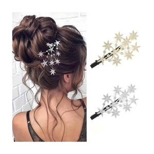 Yheakne Crystal Star Hair Barrette with Rhinestones - Bling Bridal Hair Accessory, Decorative Headpiece for Women and Girls (Gold)