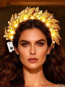 Catery Gold Leaf Headband Light up Greek Goddess Crown Headpiece Costume Accessories for Women