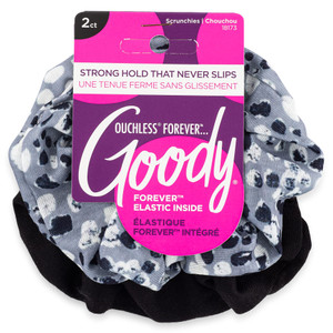 Goody Forever Scrunchies, 2 Count, Black Dots, Pain-Free Hair Accessories for Men, Women, Boys & Girls, Style with Ease & Keep Your Hairstyle Secure