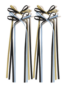 LFOUVRE Hair Bow Clips, 4pcs - Hair Bows for Women with Long Tassel, Ribbon Bow Clips for Girls, Blue Hair Accessories - Clip