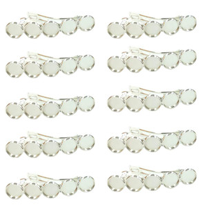 10 Pieces Metal Hair Clips with Round Tray Bases Fit 12mm Hair Clip Cabochon Settings, Silver Barrettes with Blank Trays for DIY Hair Accessories Mak