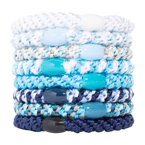 Blue and White Hair Ties for Thick Hair, Grab & Go Ponytail Holders, 8 Pack, Coastal, Thick No-Crease Bands with Strong Hold, Damage-Free Design, Fre