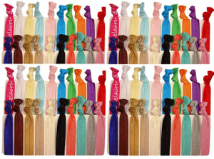 Kenz Laurenz Hair Ties Ponytail Holders - 50 Pack "Solid Assortment" No Crease Ouchless Stretchy Elastic Styling Accessories Pony Tail Holder Ribbon