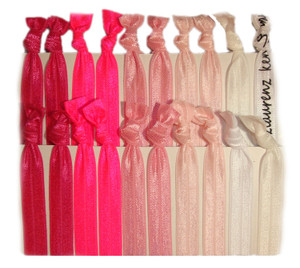 Kenz Laurenz Hair Ties Ponytail Holders - 20 Pack "Pink Ombre" No Crease Ouchless Elastic Styling Accessories Pony Tail Elastics Holder Ribbon Bands