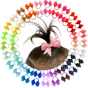 CÉLLOT Baby Hair Ties with Bows,50pcs 2inch Baby Hair Bows Durable Rubber Bands Ponytail Holders Toddler Essential Hair Accessories for Infants Baby