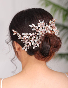 Denifery Rose Gold Bridal Hair Comb - Sparkly Rhinestones & Pearl Wedding Hair Comb - Accessories for Women & Girls