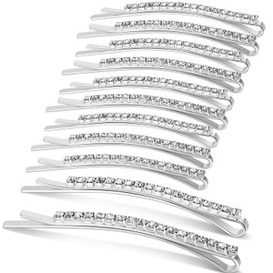 24 Pcs Rhinestone Hair Accessories: Sparkly Crystal Bobby Pins, Shiny Hair Clips for Women and Girls (Silver)