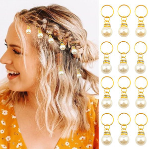 NAISKA 12PCS Gold Pearl Shiny Hair Accessories: Braid Clips, Dreadlock Accessories, Wedding Hair Pins with Crystal Rhinestones, Hair Jewelry for Wome