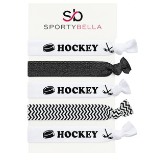 Hockey Hair Ties Set  5pc No-Crease Elastic Ponytail Holders for Girls, Players, and Fans, Soft Stretchy Accessories for Practice, Game Day, or Team