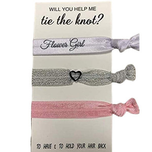 Infinity Collection Flower Girl Hair Ties (Pink/Silver) - Will You Help Me Tie The Knot? Elastic Hair Holders to Have & To Hold Your Hair Back for We