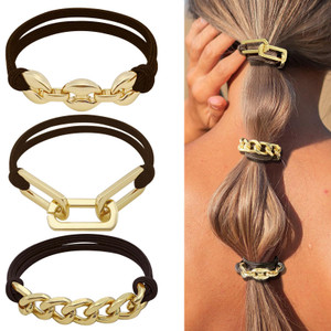 Hair Ties No Damage, Elastic Bracelet Hair tie for Thick Hair - Gold Ponytail Holders - Handmade Cute Hair Accessories, Brown