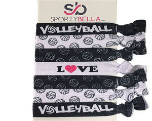 SportyBella Girls Volleyball Hair Accessories - No Crease Elastics with Volleyball Design, Set of 7 for Games