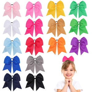 16PCS 8" Large Cheer Hair Bows Ponytail Holder Elastic Band Handmade for Cheerleading Teen Girls College Sports (Multi-colored, 1 Count (Pack of 16))