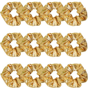 12 Pcs PU Leather Cheer Hair Scrunchies Gold Scrunchy School Performance Ponytail Holder Hair Accessories for Cheerleading Teen Girls College Sports