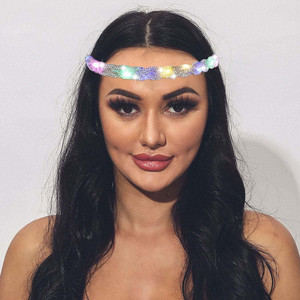 EARENT Light Up Rave Headband Silver Glow Rhinestone Hair Accessories for Women