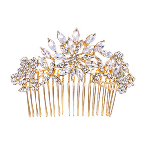 EVER FAITH Bridal Hair Accessories Crystal Flower Snowflake Side Comb Bridesmaids Wedding Headpiece Clear Gold-Tone