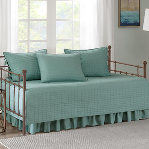 Comfort Spaces Daybed Cover - Luxe Double Sided Quilting, All Season Cozy Bedding with Bedskirt, Matching Shams, Kienna Sage Green75"x39" 5 Piece