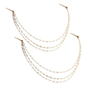 Yueton 2pcs Fashion Ladies Artificial Pearl Tassel Chain Barrettes Headband Hair Clips Clamp Headwear Edge Clips Bobby Pins