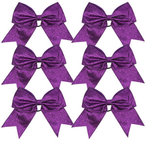 Cheerleader Bows Cheerleading 8 inch Sparkle Glitter Ponytail Holder Hair Tie School for High School College Girl Team Sports 6 Pcs  (Purple)