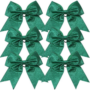 Cheerleader Bows Cheerleading 8 inch Sparkle Glitter Ponytail Holder Hair Tie School for High School College Girl Team Sports 6 Pcs  (Forest Green)