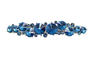 Faship Gorgeous Navy Blue Premium Rhinestone Crystal Floral Small Hair Barrette Clip