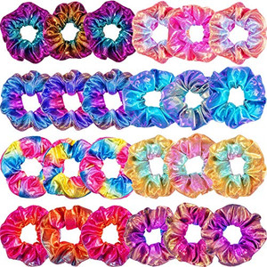 Tatuo 24 Pieces Rainbow Hair Scrunchies Elastic Bands Scrunchy Colorful Hair Ties for Women Girls Gymnastics Birthday Party Favors, Large(Rainbow Col