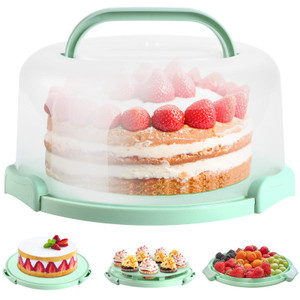 Ohuhu Cake Carrier with Lid and Handle, BPA-Free Cake Containers Cake Holder for 10 inch Cake with 2 Handles Cupcake Carrier - Plastic Cover Two Side