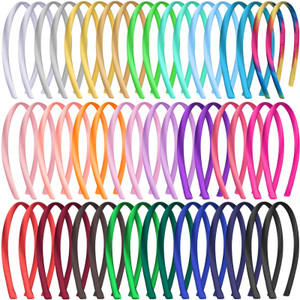 Duufin 50 Pieces Girls Headbands 1cm DIY Craft Headband Colorful Satin Headbands for Girls, 25 Colors