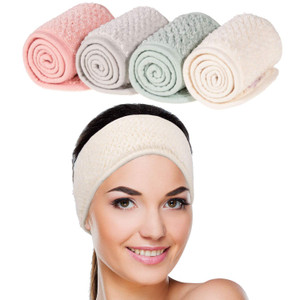 Whaline 4 Pack Spa Facial Headband Makeup Hair Wrap Adjustable Hair Band Soft Towel Head Band for Face Washing, Shower Sports Yoga (Pea Green, Pink,