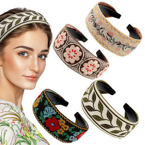 EBOOT 4 Pieces Boho Headband for Women Embroidery Wide Hair Band Bohemia Floral Knotted Wide Headbands Vintage Ethnic Style Girls Accessories(Classic