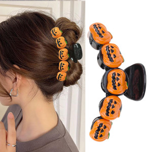 Halloween Pumpkin Hair Claw Clips - Cute Design for Thick Hair - Non-slip Barrettes Accessories for Women and Girls