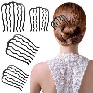 4 Pieces Vintage Side Combs U Shape French Twist Pin Hair Fork Clip Messy Bun Maker Styling Tool Accessories for Women and Girls Black