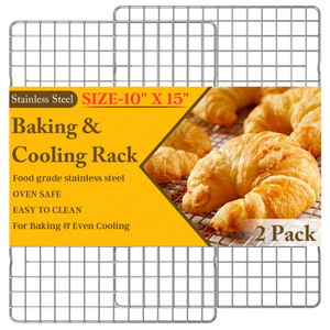 2PCS Cooling Racks for Cooking and Baking - 10" x 15"Heavy Duty Stainless Steel Wire Rack for Baking, Grilling, Roasting - Oven & Dishwasher Safe - F