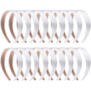 SIQUK 18 Pieces Satin Headbands 1 Inch Plain Headbands White Ribbon Headband Non-slip Satin Hard Headband for Women and Girls